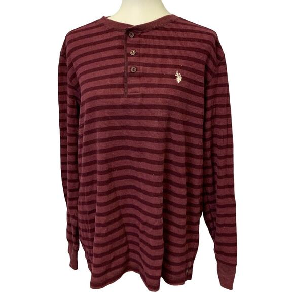 US Polo Assn Mens XL Long Sleeve Waffled Striped PolyCotton Button Henley Shirt - Picture 1 of 5
